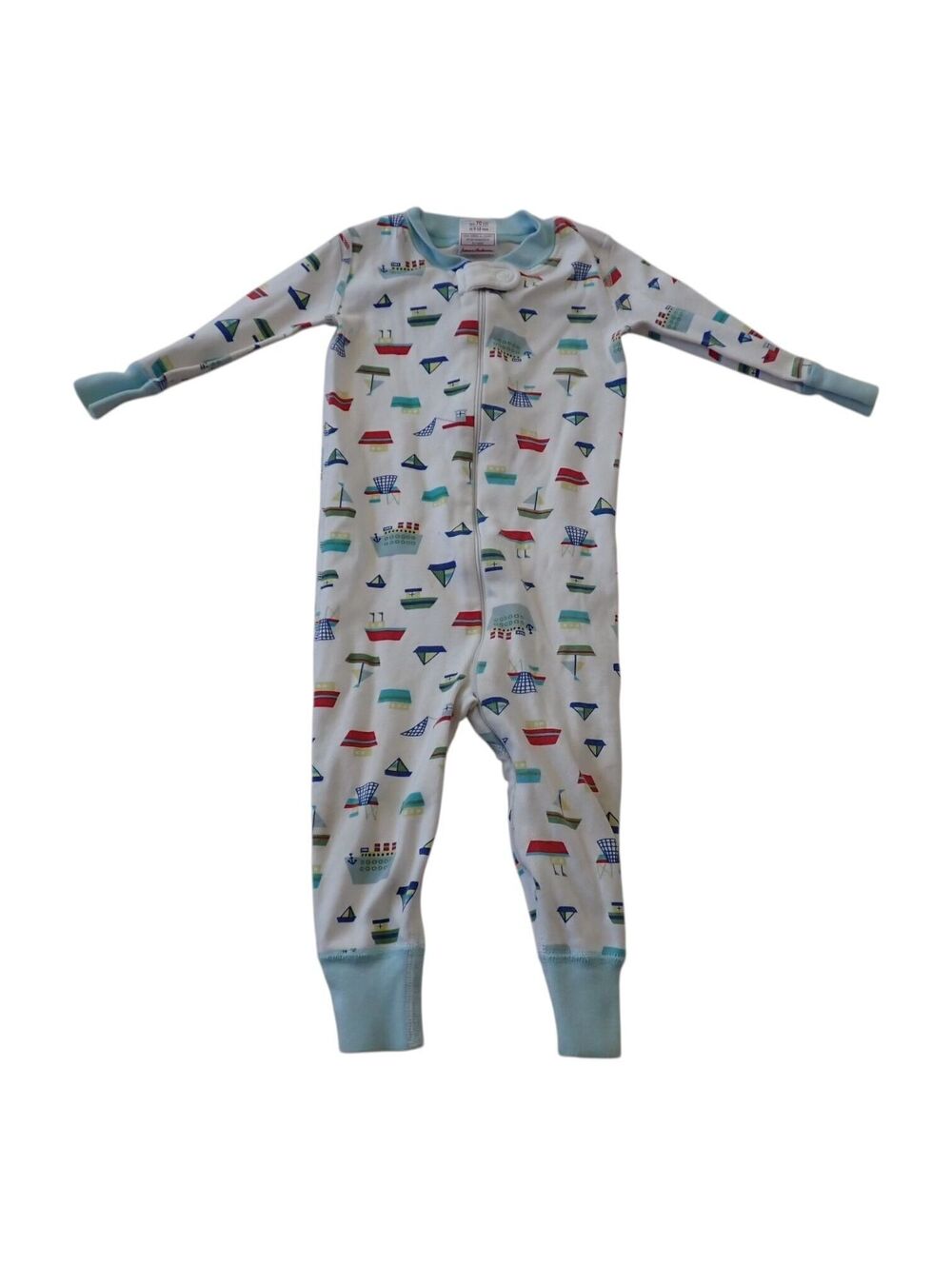 Hanna Andersson Pajamas Baby 9-18M 70cm Boat Print Organic Cotton Zip Sleeper